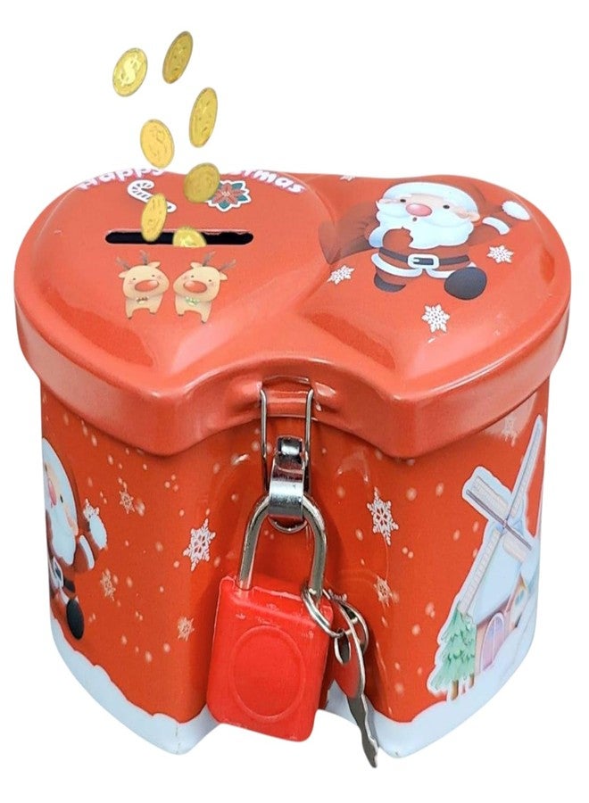 AMYCAUR Merry Christmas Small Metal Piggy Bank for Kids Mini Tin Money Box for Girls, Secret Santa Gift for Kids Rndom Color, Cute Santa Gift Set Savings Box, Christmas Home Décor (1 Pcs) - Image 1